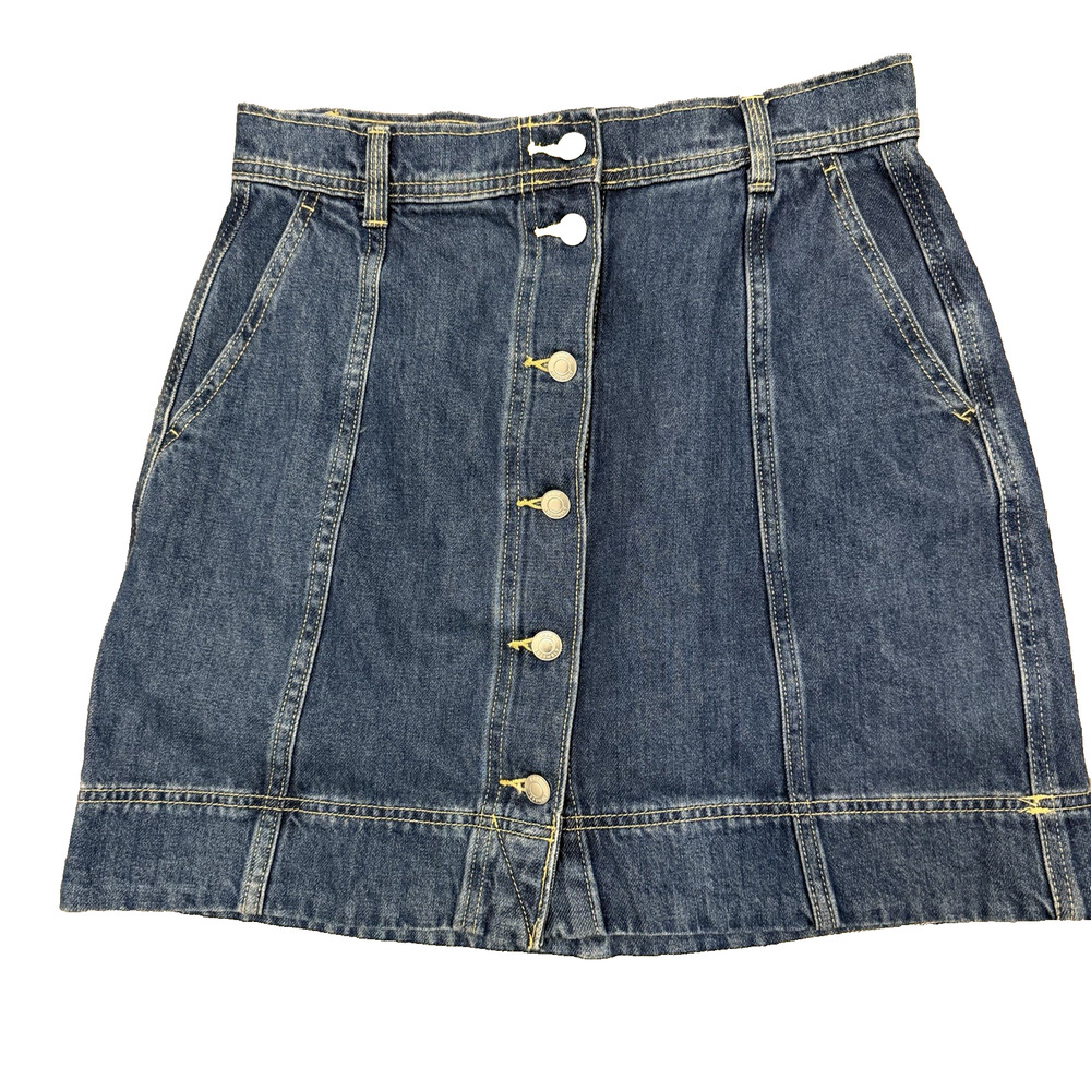 Free Assembly Women’s Short Denim Skirt Size 4 Button Front Blue Med Wash